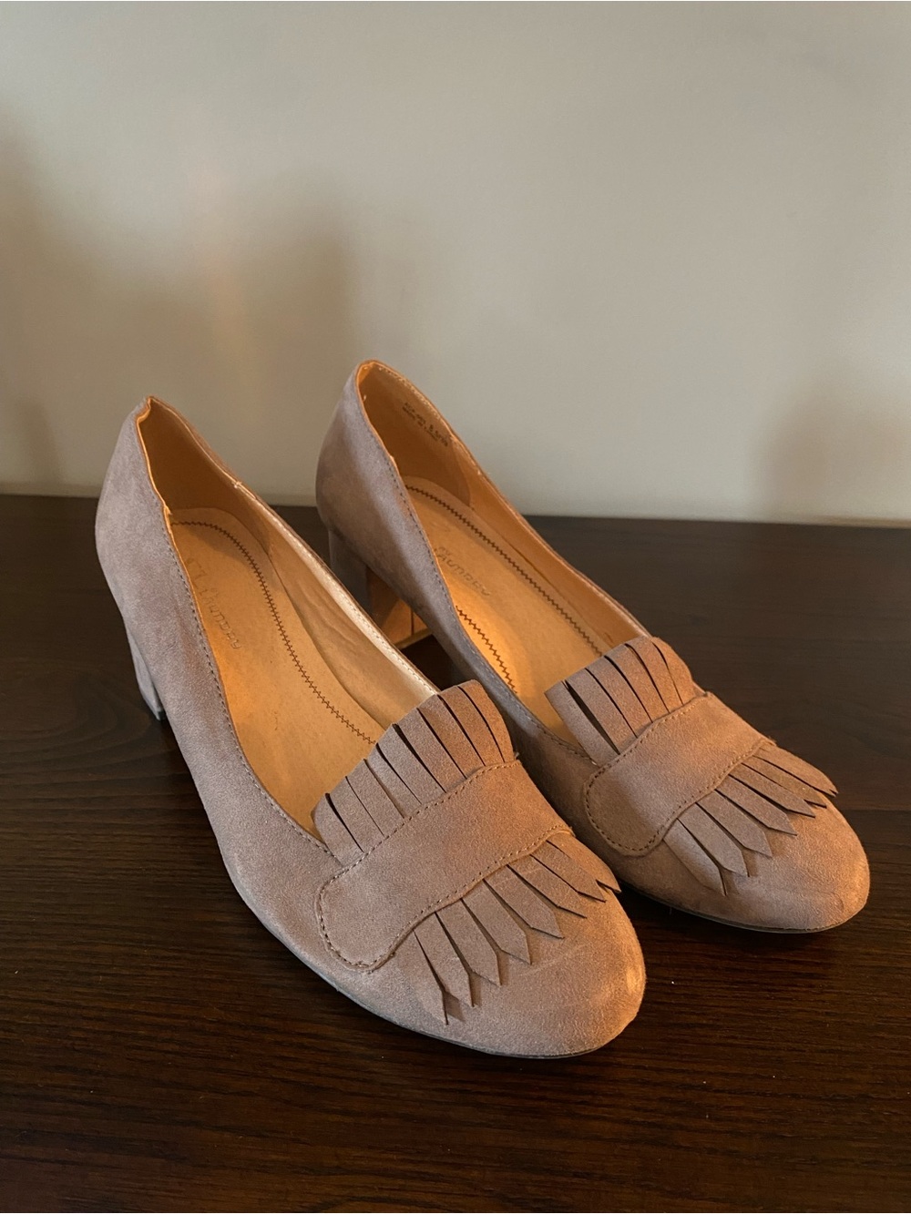 Women's Taupe Suede Fringe Heels